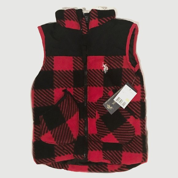 NWT - US Polo Assn. Red Black Plaid Toddler Vest Sz 4 - Picture 1 of 3